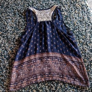 Sheer Blue Pepper Tank Top with Lace Accent